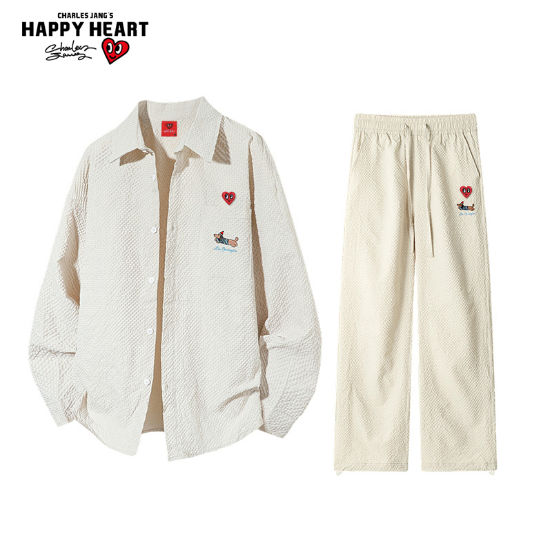 查尔斯桃心泡泡格腊肠狗套装男