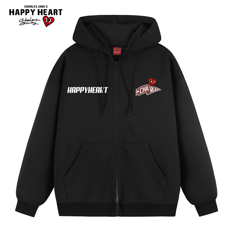 查尔斯桃心 美式字母印花开衫连帽卫衣男女秋季潮牌情侣拉链外套