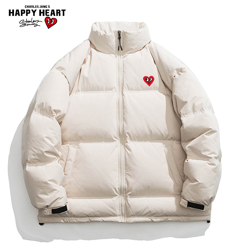 查尔斯桃心 羽绒服外套男士纯色冬季加厚2025新款爱心立领面包服