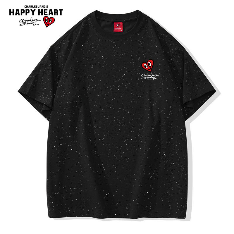 查尔斯桃心 满天星圆领短袖t恤男纯棉宽松休闲爱心印花2026年夏季