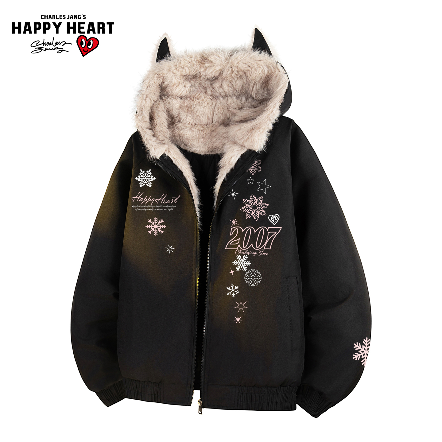 查尔斯桃心连帽猫耳座山雕棉衣