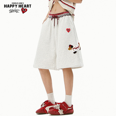 查尔斯桃心美式腊肠狗贴布短裤