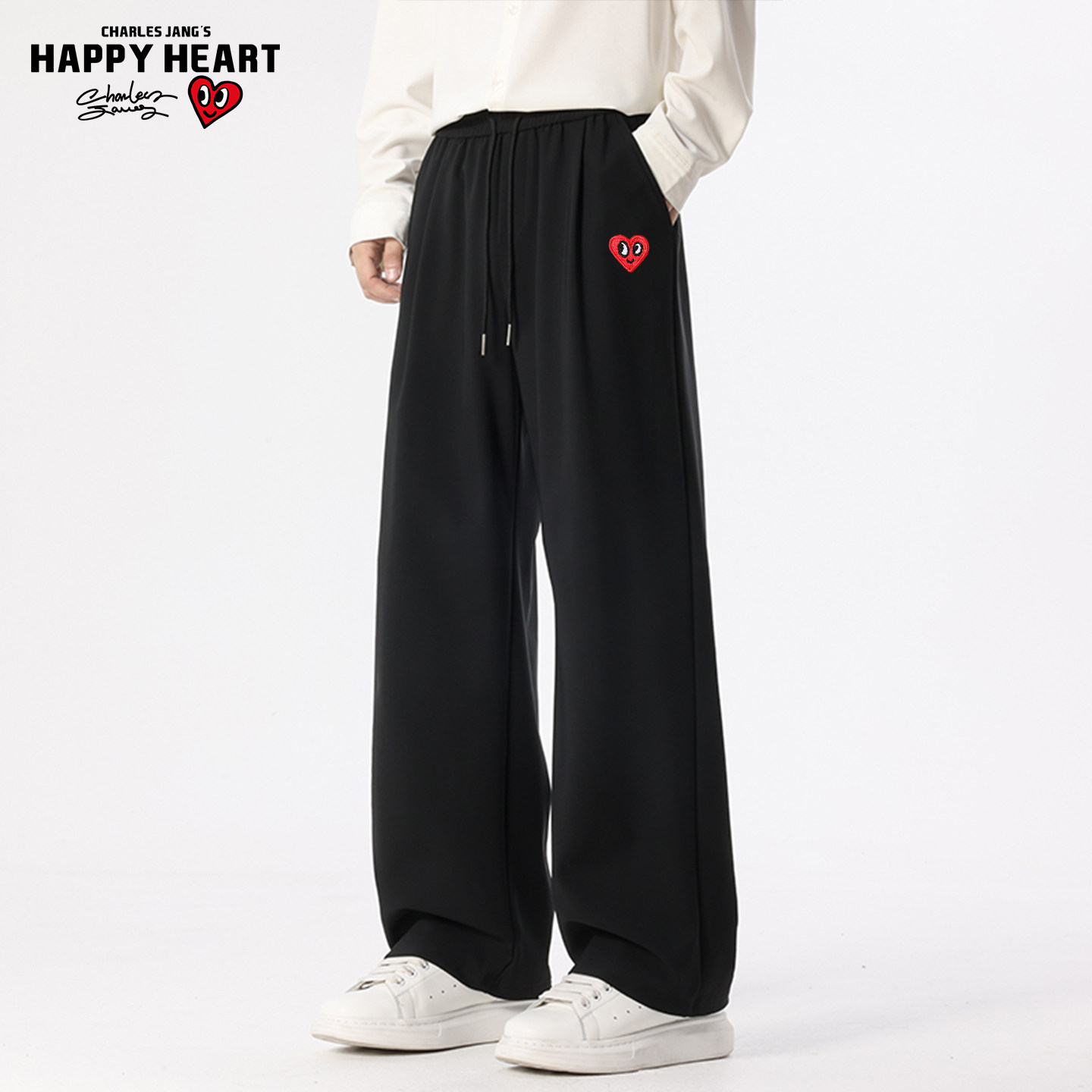 查尔斯桃心 美式重磅垂感运动卫裤男女春秋季休闲慵懒风阔腿长裤