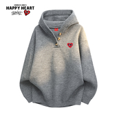 查尔斯桃心 针织衫 纯色cleanfit纽扣V领毛衣男连帽秋冬季 百搭新款