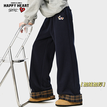 查尔斯桃心腊肠狗格子卷边毛呢裤子男女冬季加绒加厚宽松休闲卫裤