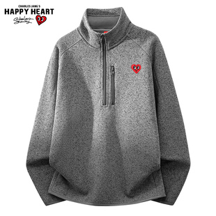 查尔斯桃心 半拉链卫衣男款秋冬季摇粒绒加厚保暖长袖立领打底衫