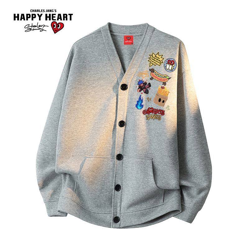 查尔斯桃心冬季新款情侣涂鸦印花V领休闲百搭单排扣开衫卫衣外套,男装,卫衣,淘宝优惠券,粉丝福利购,淘宝优惠卷