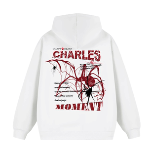 查尔斯桃心 美式嘻哈连帽卫衣男2025年春秋新款恶搞蜘蛛长袖外套
