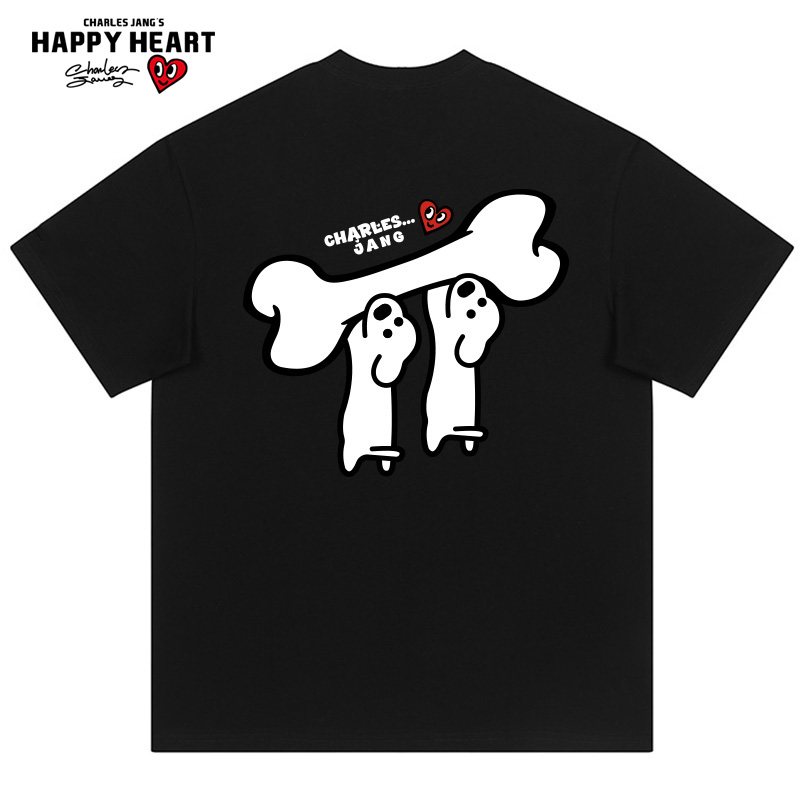 查尔斯桃心小狗骨头印花短袖t恤