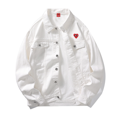 查尔斯桃心牛仔外套爱心刺绣