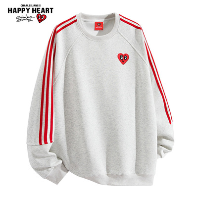 查尔斯桃心2025年春秋新款美式条纹插肩休闲运动长袖卫衣男女同款