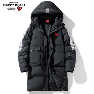 查尔斯桃心 中长款90绒羽绒服男士冬季2025新款工装外套加厚保暖