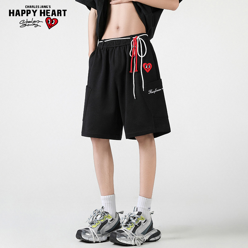 查尔斯桃心美式刺绣字母运动短裤
