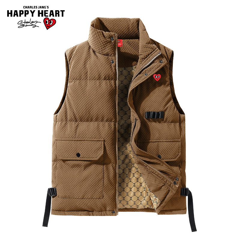 查尔斯桃心马甲男士秋冬季新款户外摄影钓鱼背心保暖防风马夹外套