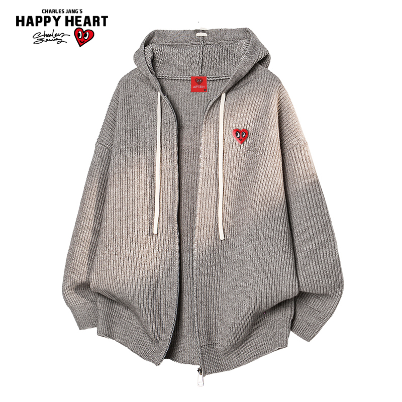查尔斯桃心 美式开衫毛衣男女春秋冬季慵懒风连帽休闲针织衫外套