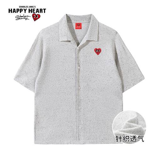 查尔斯桃心针织短袖衬衫男女款夏季透气古巴