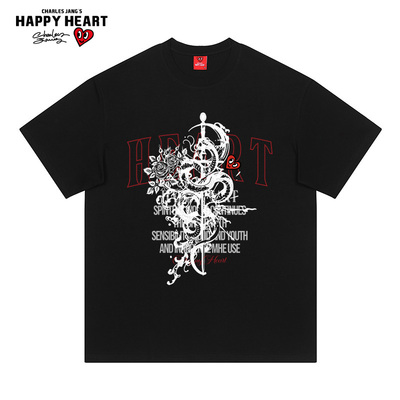 查尔斯桃心玫瑰与剑印花印花短袖