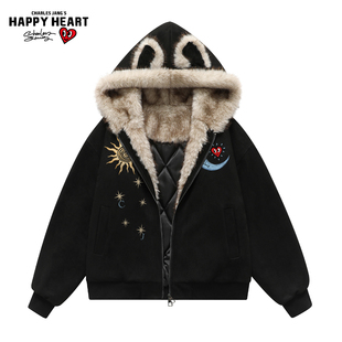 外套 加厚防寒潮牌情侣开衫 查尔斯桃猫耳朵座山雕棉衣男女冬季 新款