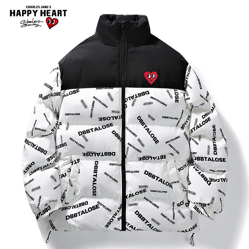 查尔斯桃心 撞色字母棉服外套男短款秋冬季2025新款加厚爱心棉衣