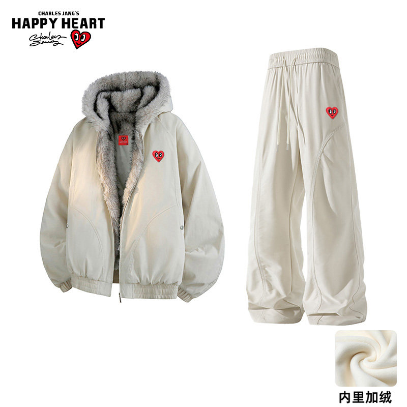 查尔斯桃心休闲套装男女冬季座山雕连帽棉服直筒长裤子保暖两件装,男装,休闲运动套装,淘宝优惠券,粉丝福利购,淘宝优惠卷