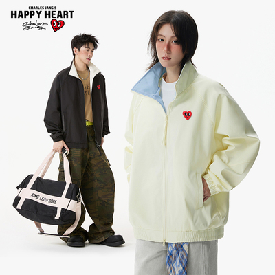 查尔斯桃心春秋季立领撞色夹克外套男宽松休闲百搭潮流情侣上衣服