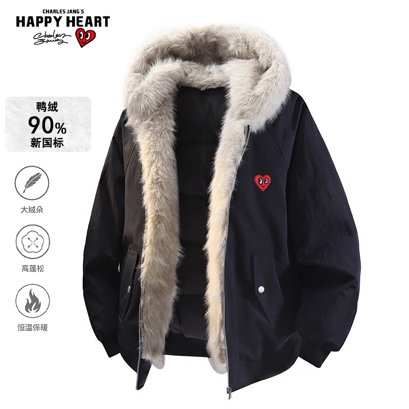 查尔斯桃心90白鸭绒座山雕羽绒服