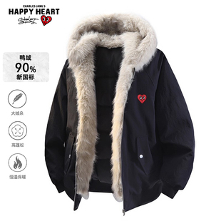 查尔斯桃心90%白鸭绒座山雕冬季 加绒加厚情侣潮流连帽羽绒服外套