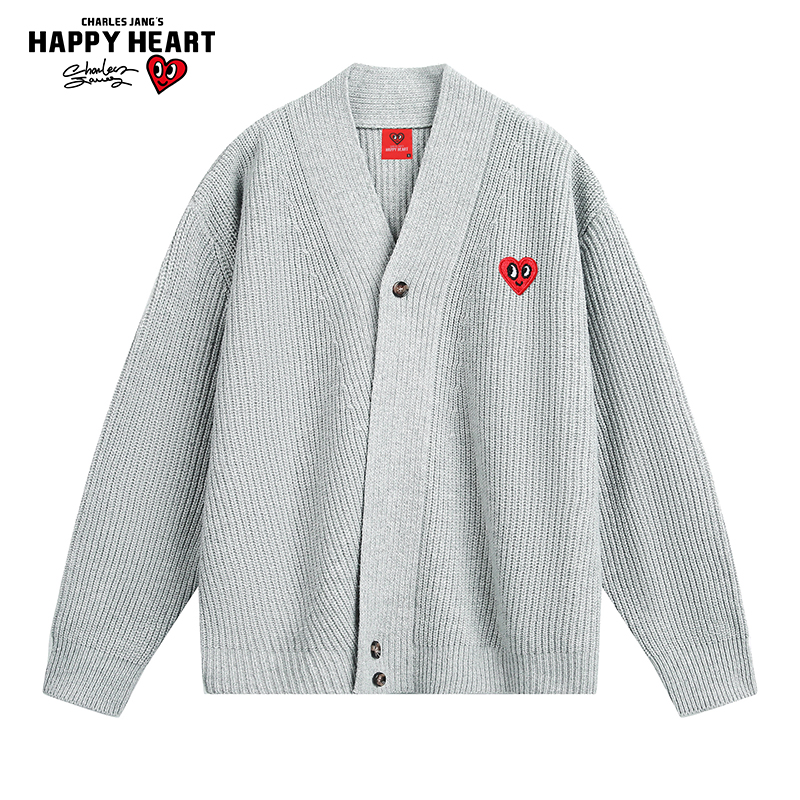 查尔斯桃心斜门襟开衫毛衣男外套