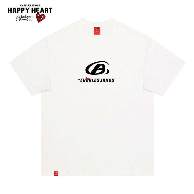 查尔斯桃心 美式潮牌英文字母印花短袖t恤男纯棉圆领宽松半袖上衣