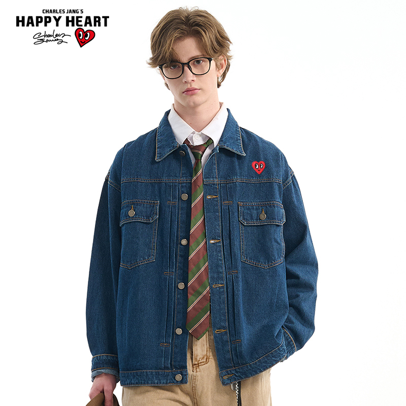 查尔斯桃心复古工装牛仔夹克男