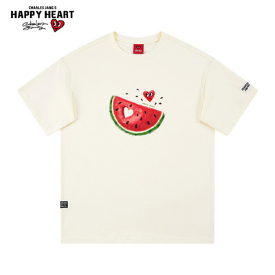 查尔斯桃心纯棉大西瓜印花T恤