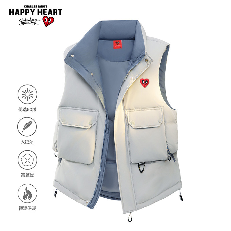 查尔斯桃心工装立领羽绒马甲男女90白鸭绒冬季防水防污背心外套,男装,羽绒马甲,淘宝优惠券,粉丝福利购,淘宝优惠卷