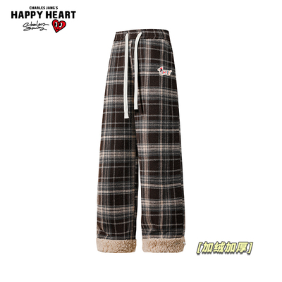 查尔斯桃心加绒加厚休闲裤男直筒