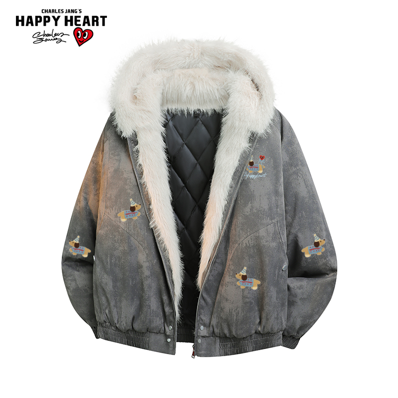 查尔斯桃心美式座山雕棉服男女冬季2025新款