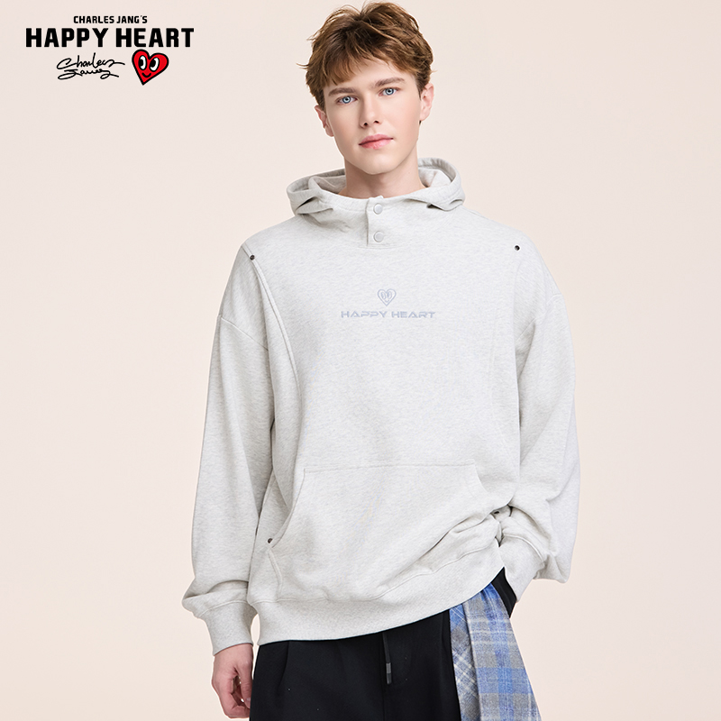 查尔斯桃心 美式重磅情侣刺绣卫衣男女春秋潮牌连帽套头休闲长袖