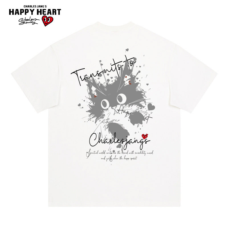 查尔斯桃心 趣味猫咪涂鸦短袖t恤男女夏季宽松纯棉2026新款潮流