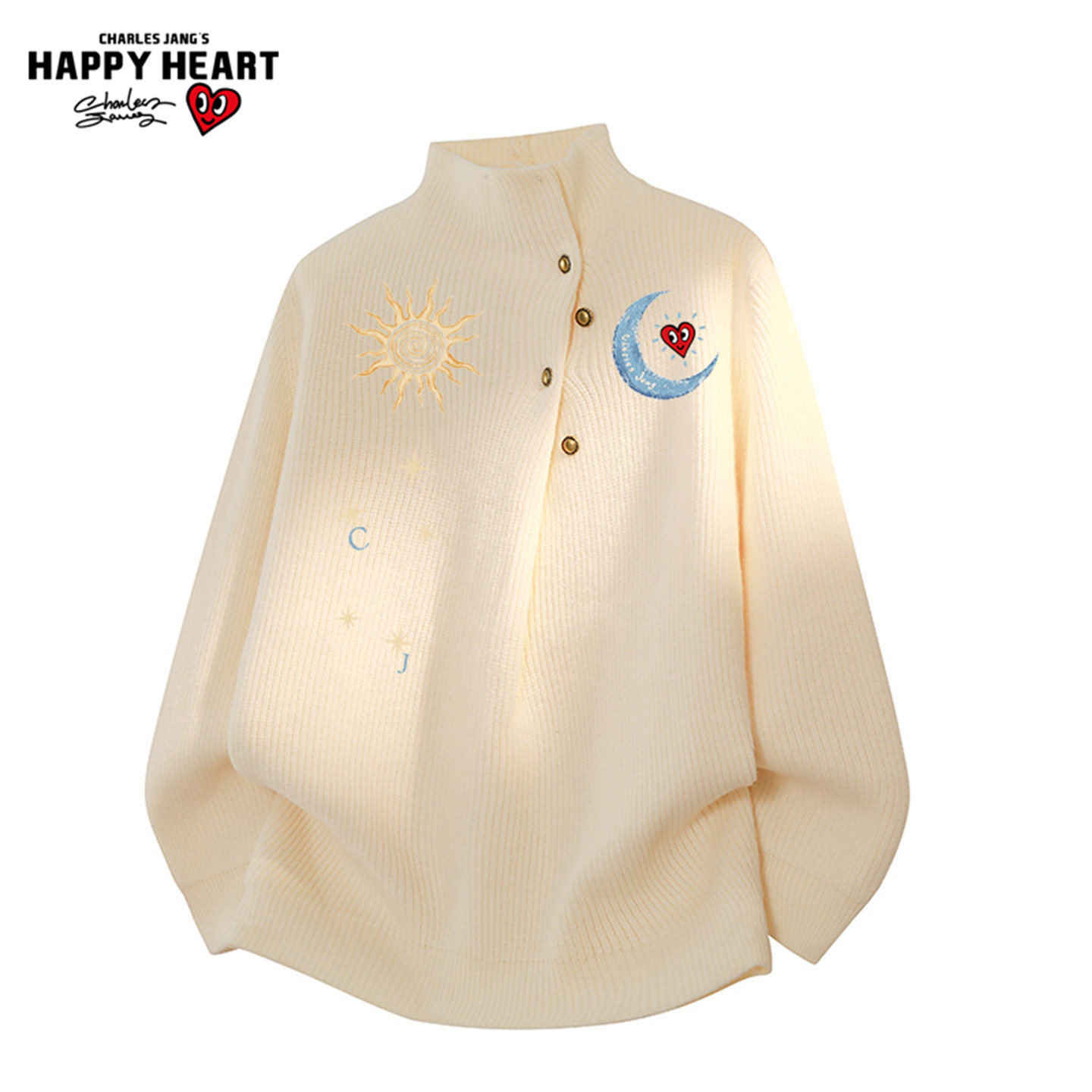 查尔斯桃心半高领印花毛衣男士冬季2026新款保暖休闲针织衫上衣女