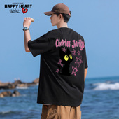 美式 短袖 t恤男猫咪涂鸦印花夏季 查尔斯桃心 2026新款 潮牌纯棉体恤