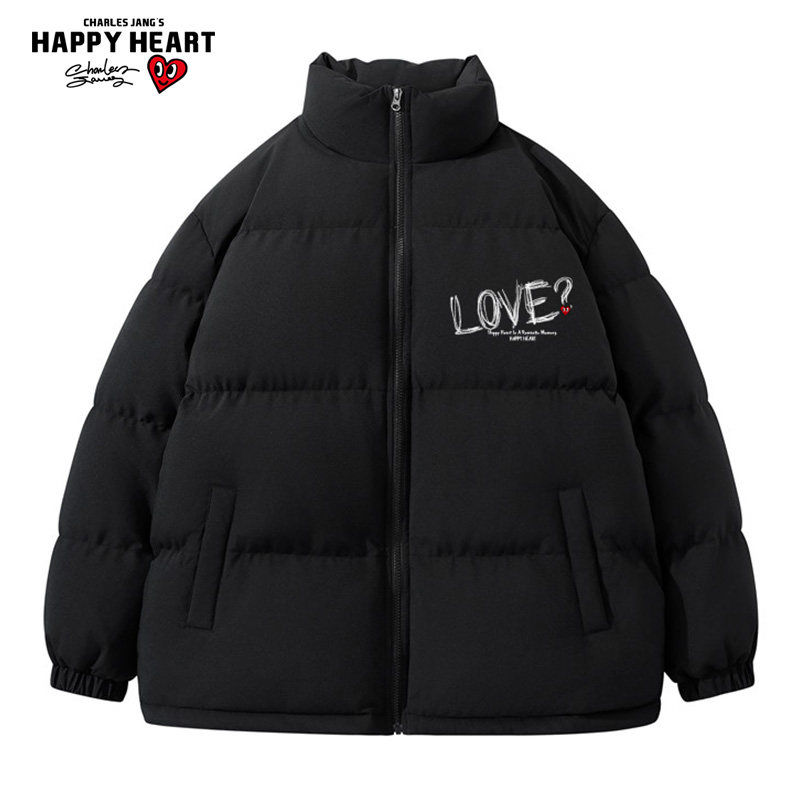 查尔斯桃心 秋冬新款字母印花加厚保暖御寒立领羽绒服男女同款