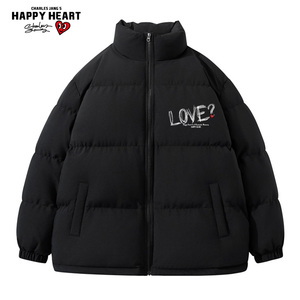 查尔斯桃心 秋冬新款字母印花加厚保暖御寒立领羽绒服男女同款