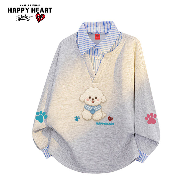 查尔斯桃心 假两件衬衫领卫衣男女春秋季宽松可爱比熊印花情侣装,男装,卫衣,淘宝优惠券,粉丝福利购,淘宝优惠卷