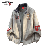 查尔斯桃心美式 复古立领皮衣夹克男春秋季 休闲百搭防泼水情侣外套