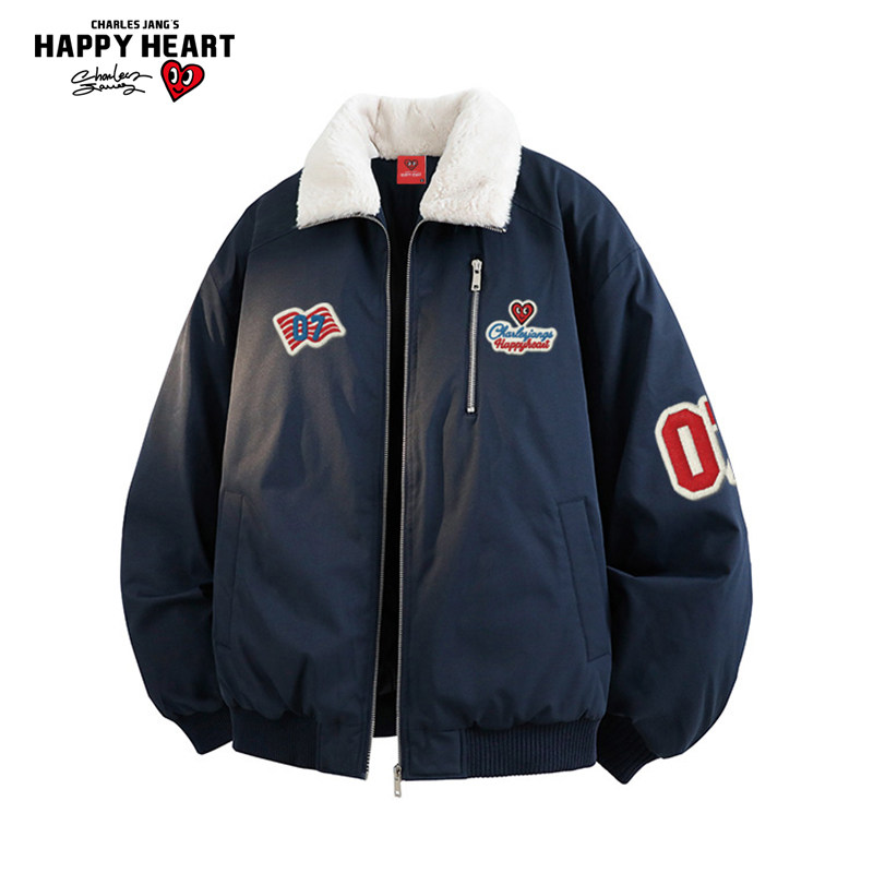 查尔斯桃心翻领棉衣夹克男女羊羔绒冬季数字爱心印花宽松棉服外套,男装,棉衣,淘宝优惠券,粉丝福利购,淘宝优惠卷