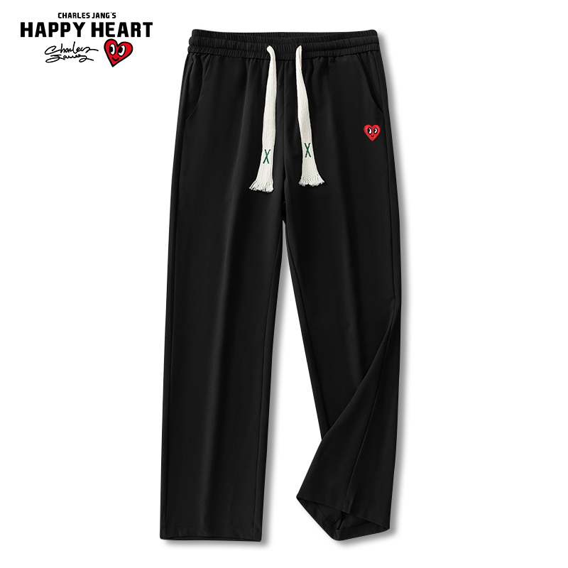 查尔斯桃心 垂感冰丝裤子男款夏季薄款宽松直筒阔腿抽绳休闲长裤