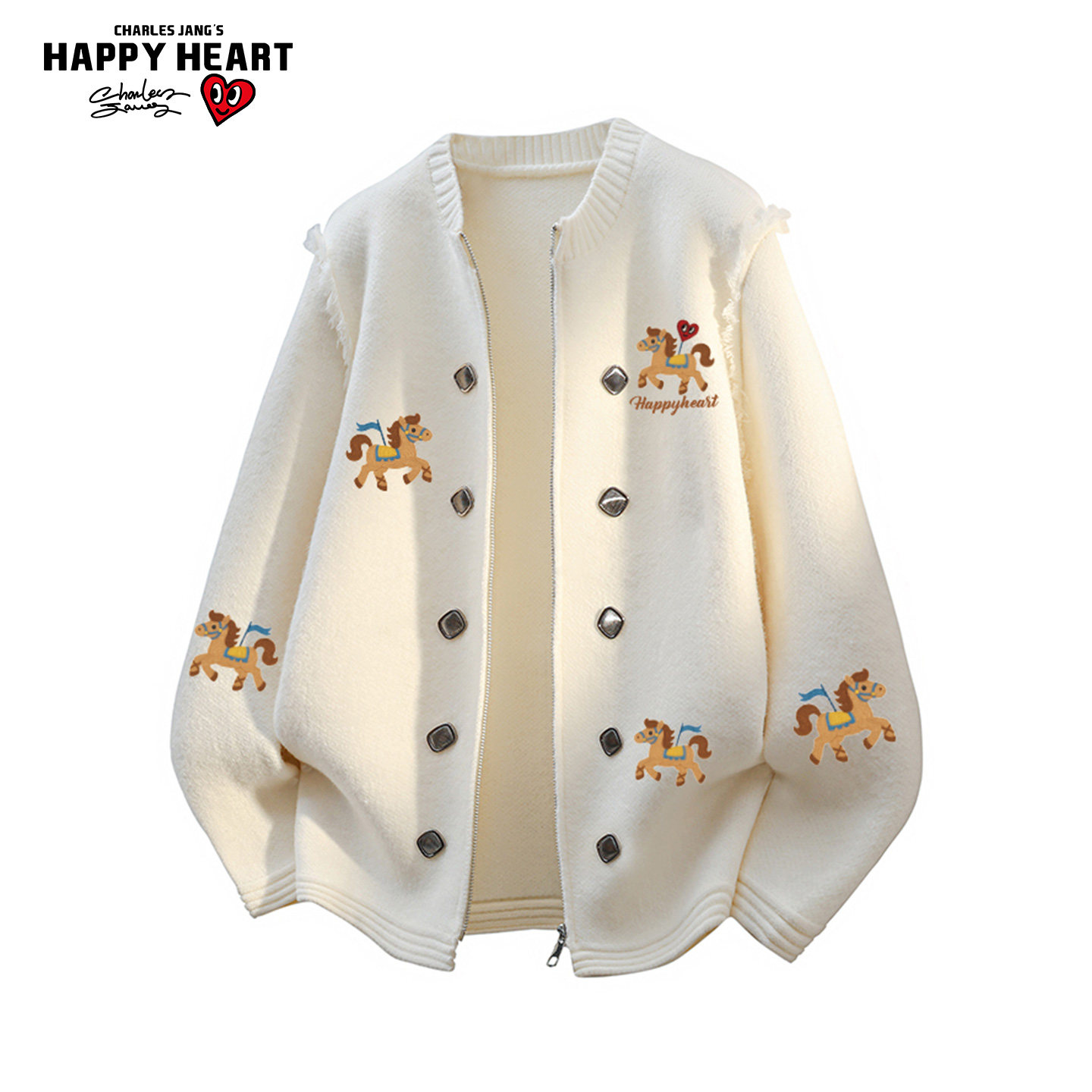 查尔斯桃心美式小马开衫毛衣男女秋冬款宽松休闲针织衫外套上衣潮