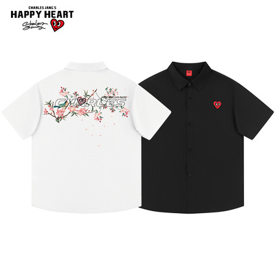 查尔斯桃心花卉字母冰丝短袖衬衫