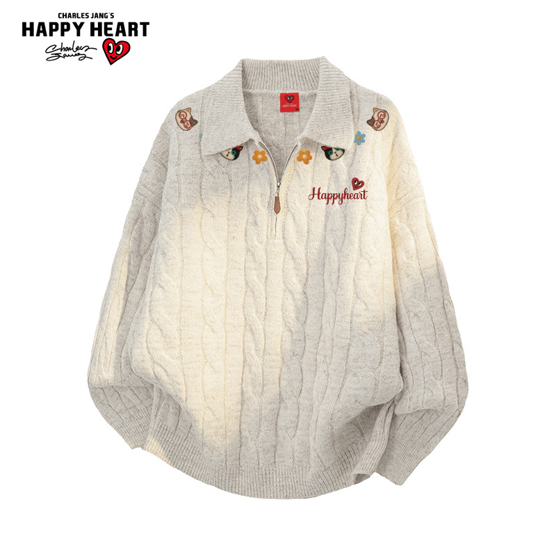 查尔斯桃心小猫印花翻领针织衫上衣男女冬季新款休闲情侣潮牌毛衣,男装,针织衫/毛衣,淘宝优惠券,粉丝福利购,淘宝优惠卷