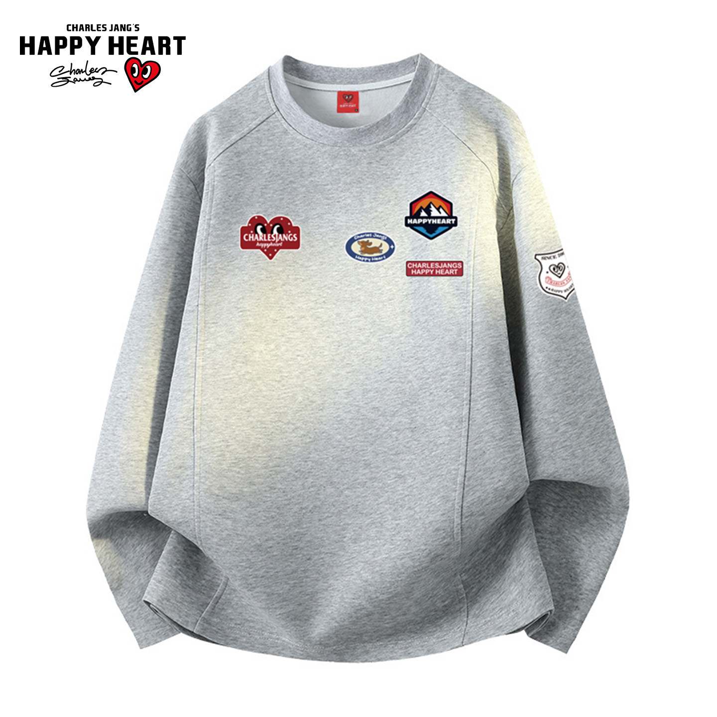 查尔斯桃心2026新款圆领长袖T恤男秋冬季图案印花条纹情侣上衣