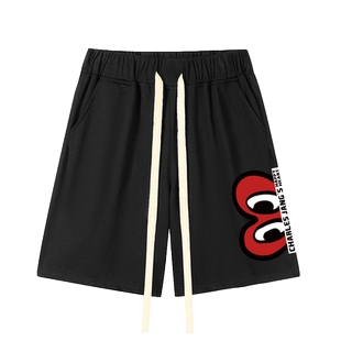 查尔斯桃心 2026年夏季新款短裤男宽松休闲爱心印花抽绳五分裤子