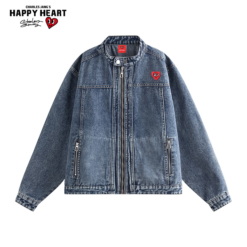 查尔斯桃心复古牛仔夹克男外套